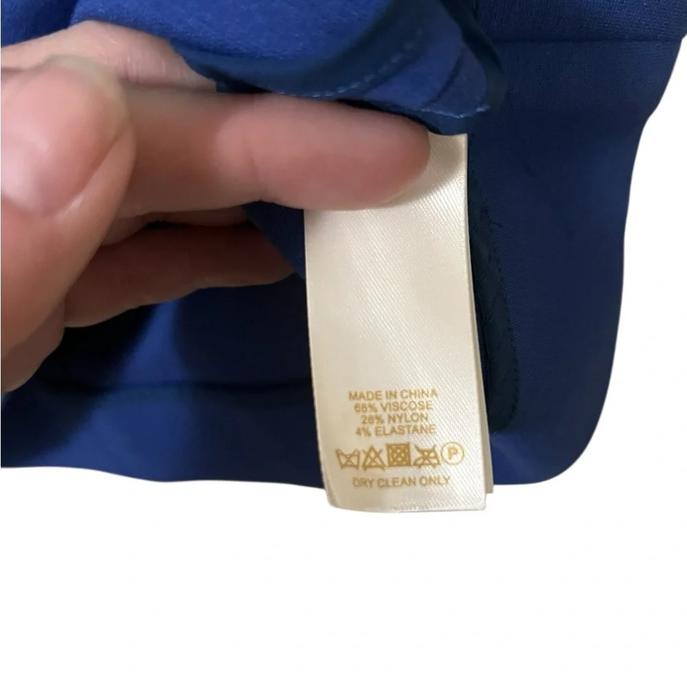 Kate Spade blue ponte knit a-line cap sleeve exposed back zipper mini dress